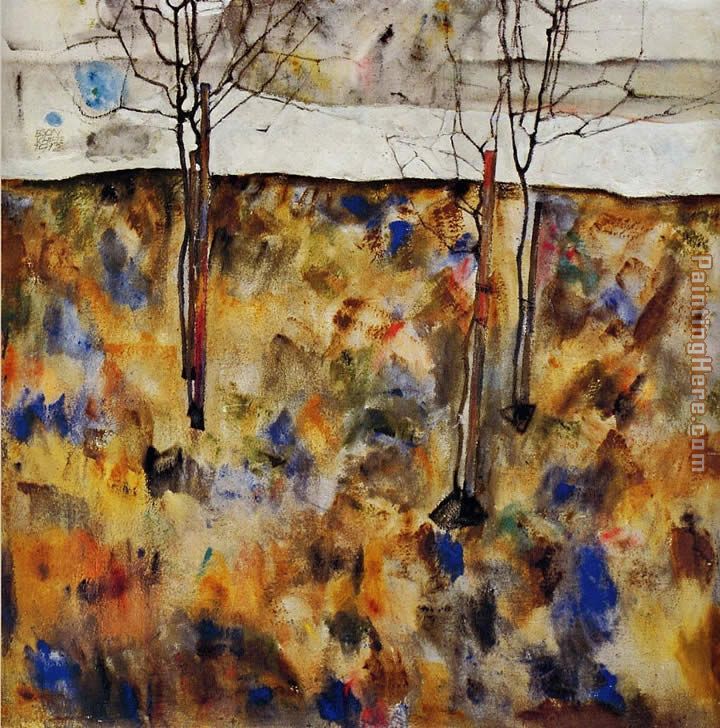 Winter Trees painting - Egon Schiele Winter Trees art painting